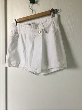 Zara White Denim Skort with Front Wrap Detail